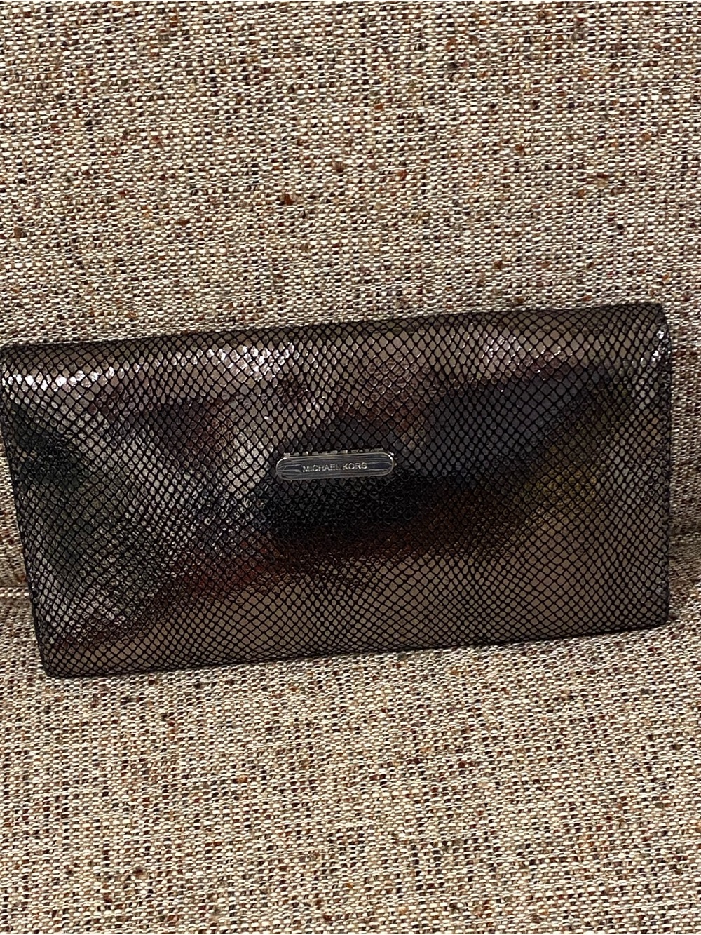 Vintage Brand New MK Black Metallic Snakeskin-Effect Clutch with Silver Buckle - Picture 2 of 16